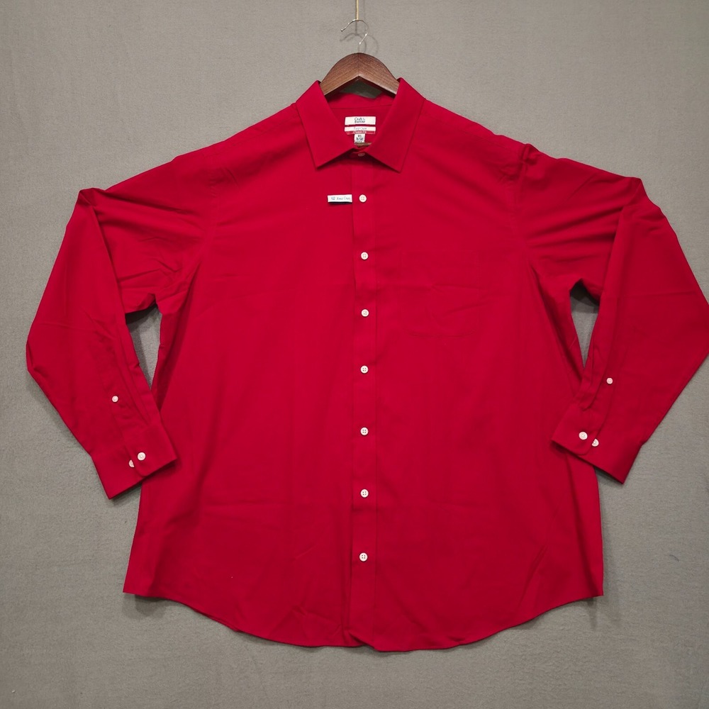 Croft & Barrow Mens Red Classic Long Sleeve Button Up Dress Shirt Sz 18.5-36/37B
